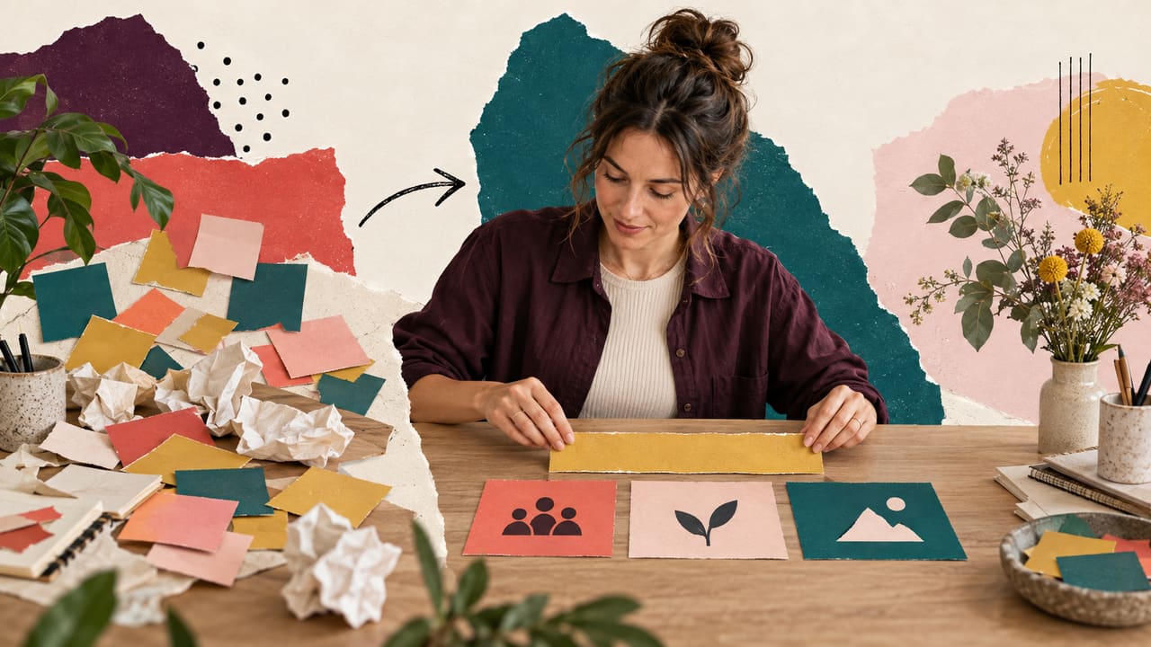 A founder narrows audience, problem and outcome cards into one focused message.