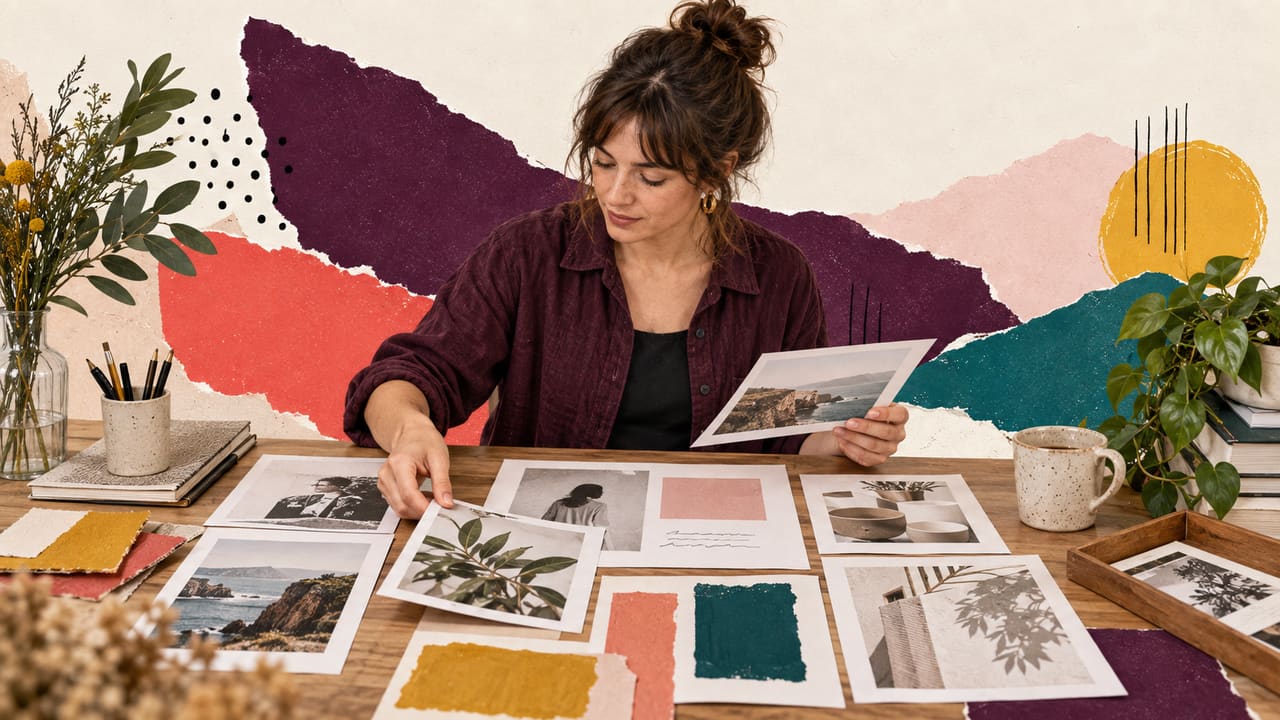 A freelancer selects work samples for a fictional portfolio layout.