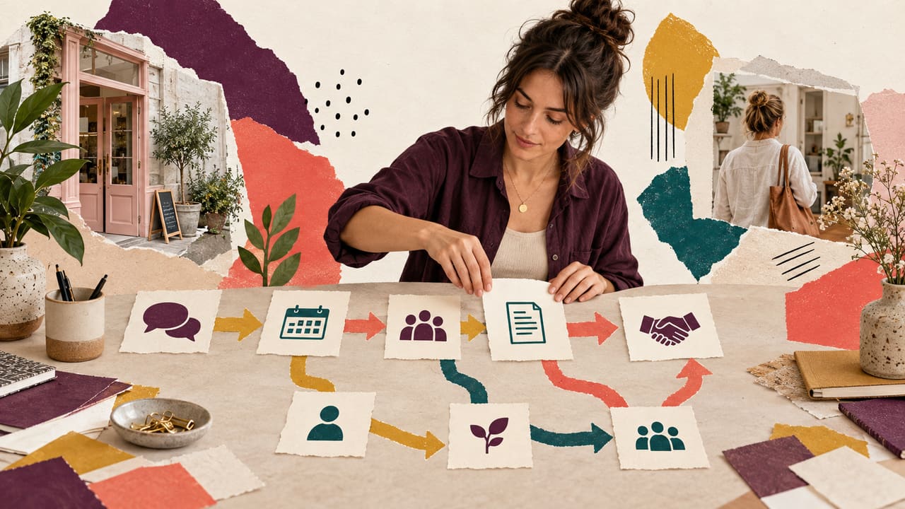 A service-business owner maps an enquiry, decision and project handoff.