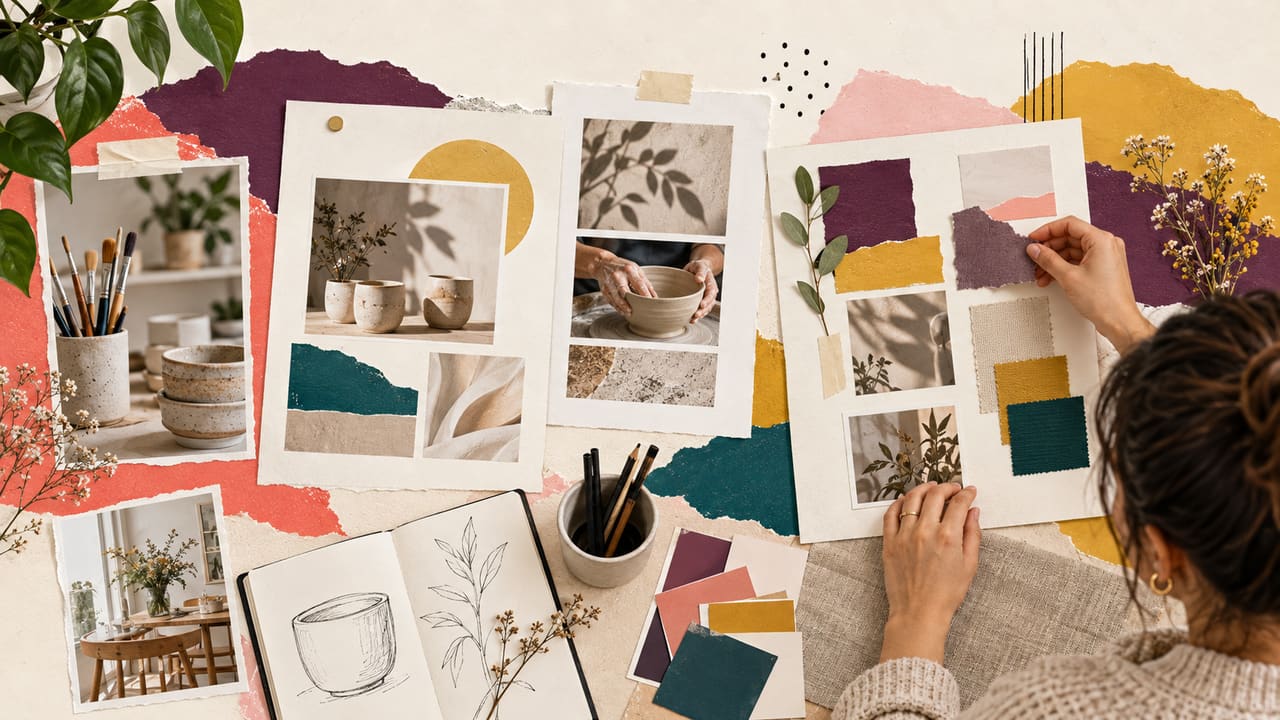 Project notes and authorised samples are arranged into a case-study spread.